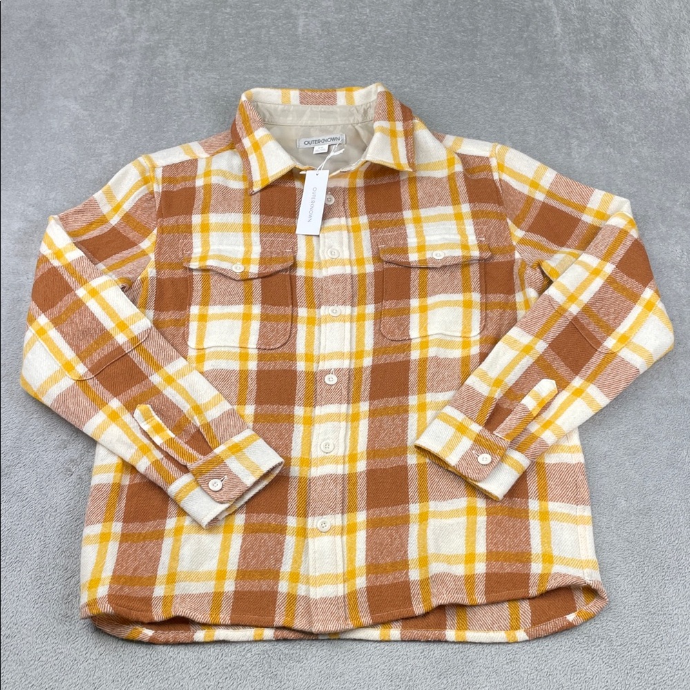 NEW Outerknown M Men's 100% Wool Brown, Yellow, Cream Shirt Jacket